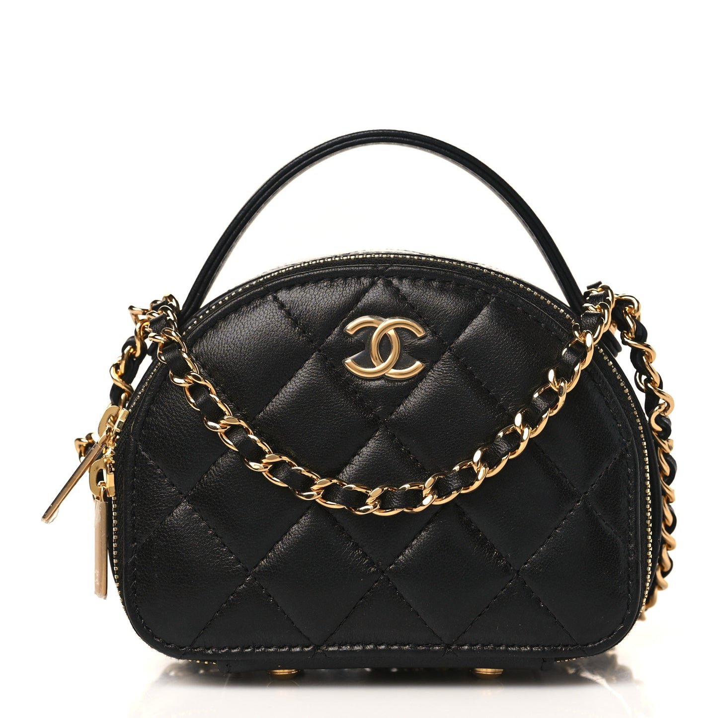 Lambskin Quilted Mini Chic Riviera Top Handle Vanity Case Black