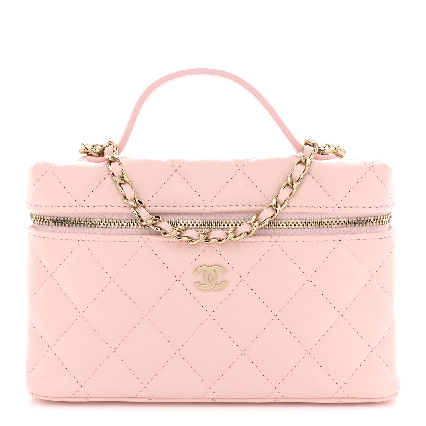 Caviar Quilted Top Handle Slim Vanity With Chain Light Pink