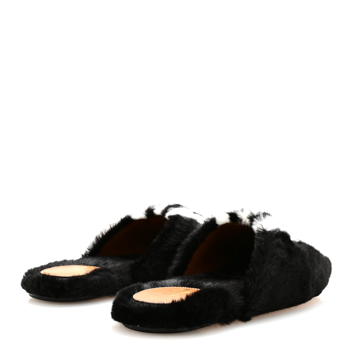 Gucci X ADIDAS Malaga Kid Fur Womens Horsebit Mules 37 Black White 5 of 8