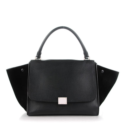 Celine Drummed Calfskin Suede Medium Trapeze Black 1 of 7