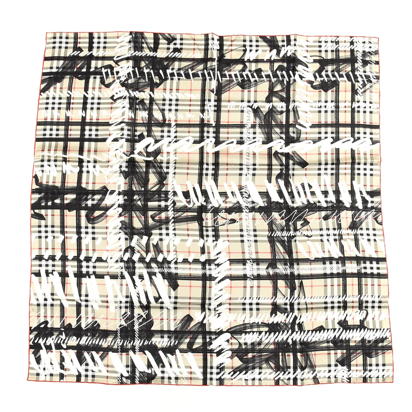 Silk Vintage Check Scribble Print Scarf Stone