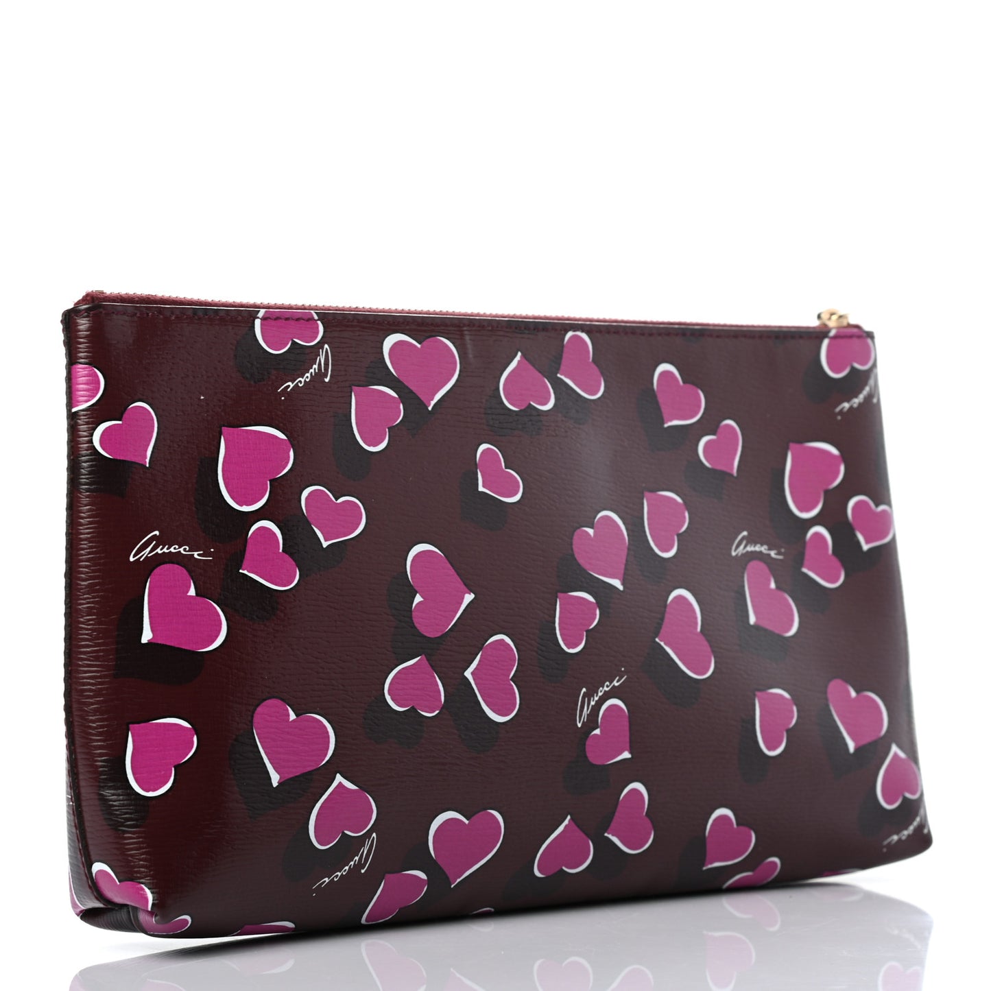 Calfskin Heartbeat Print Large Pouch New Wine