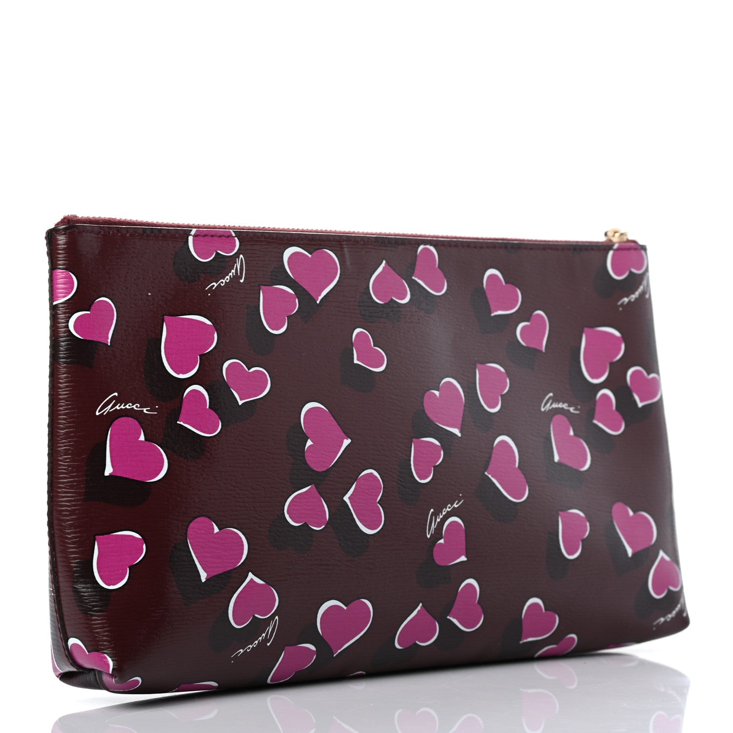 Gucci Calfskin Heartbeat Print Large Pouch New Wine 3 of 7