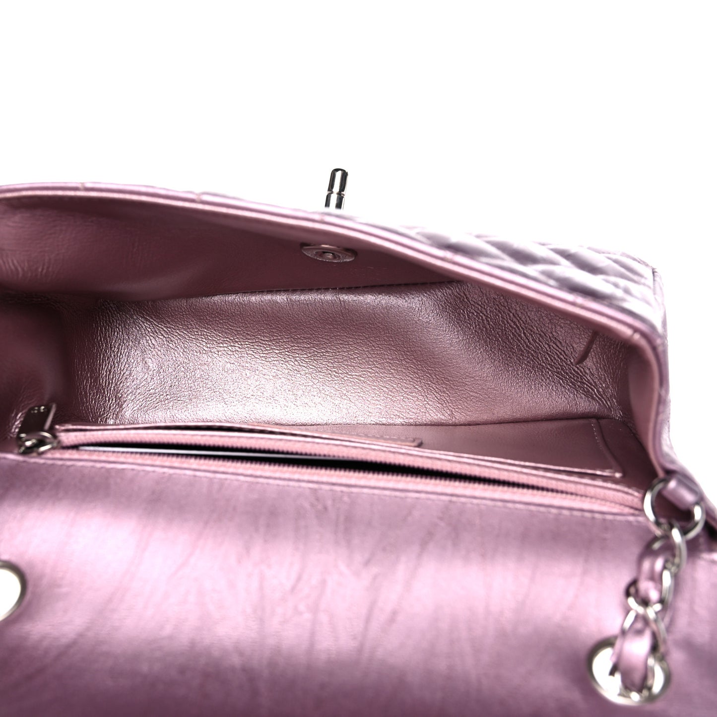 Metallic Calfskin Quilted Mini Rectangular Flap Pink