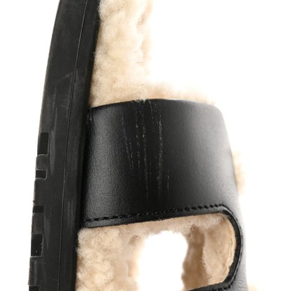 Hermes Calfskin Woolskin Womens Chypre Sandals 40.5 Black Ecru 14 of 14