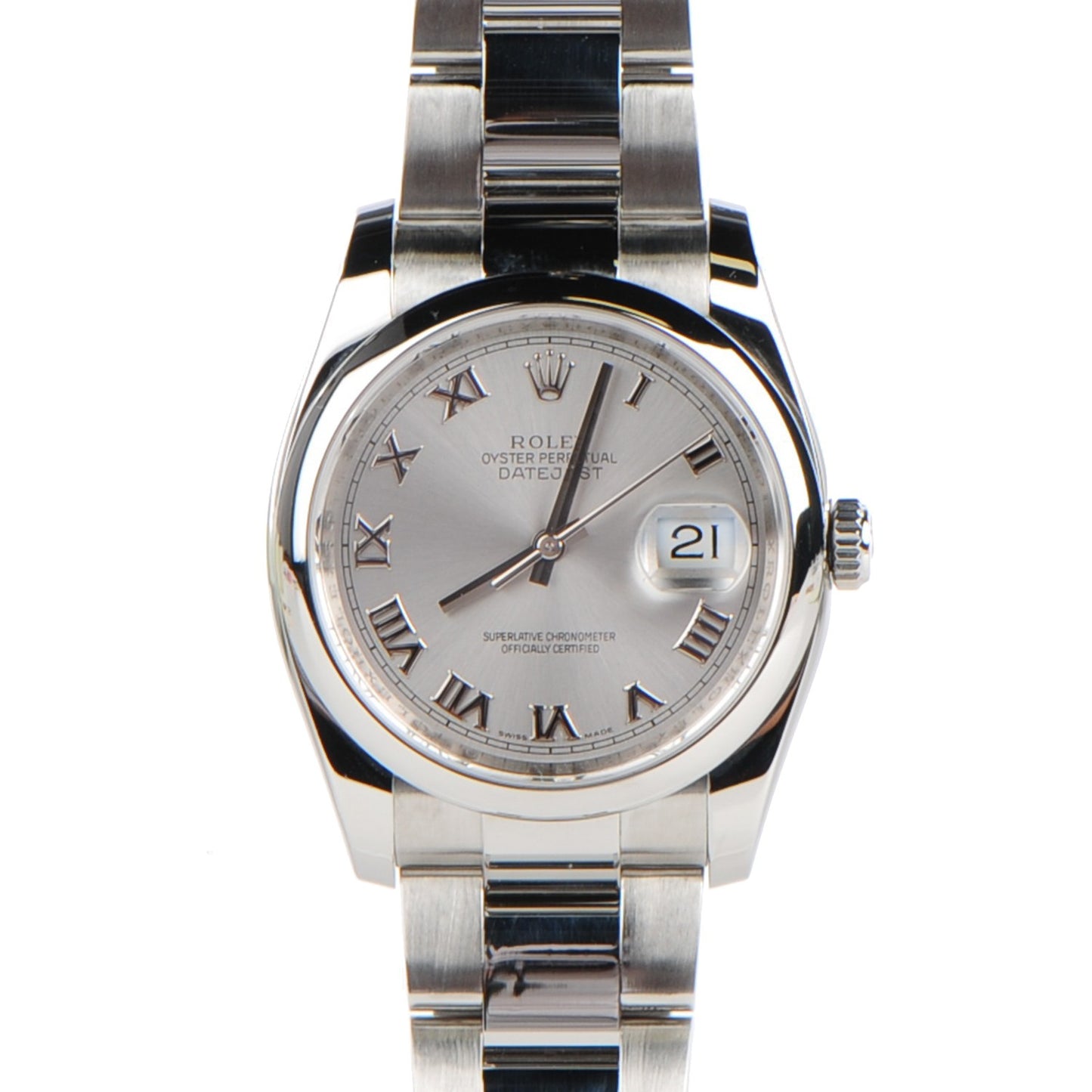 Stainless Steel 36mm Oyster Perpetual Datejust Watch White Roman 16220