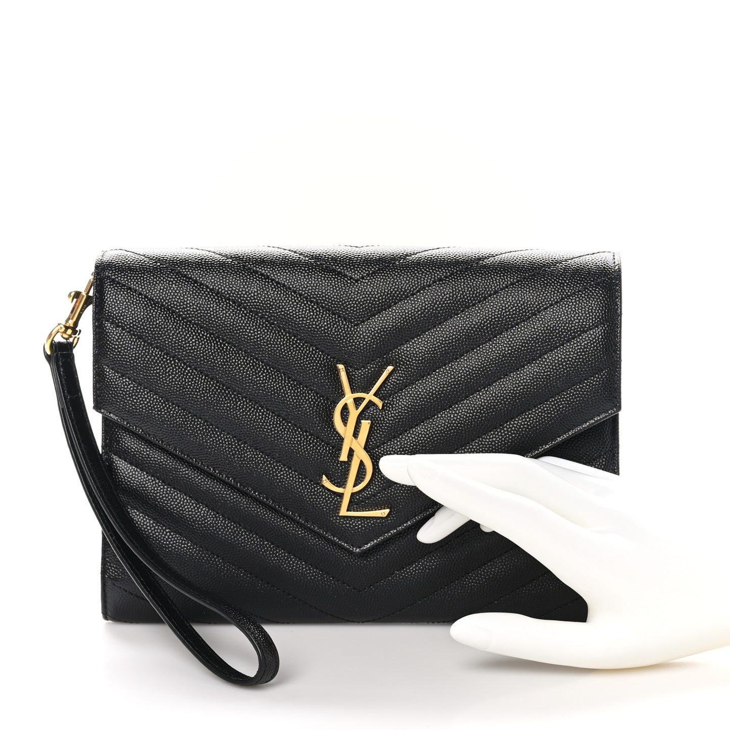Grain De Poudre Matelasse Chevron Monogram Envelope Clutch Black
