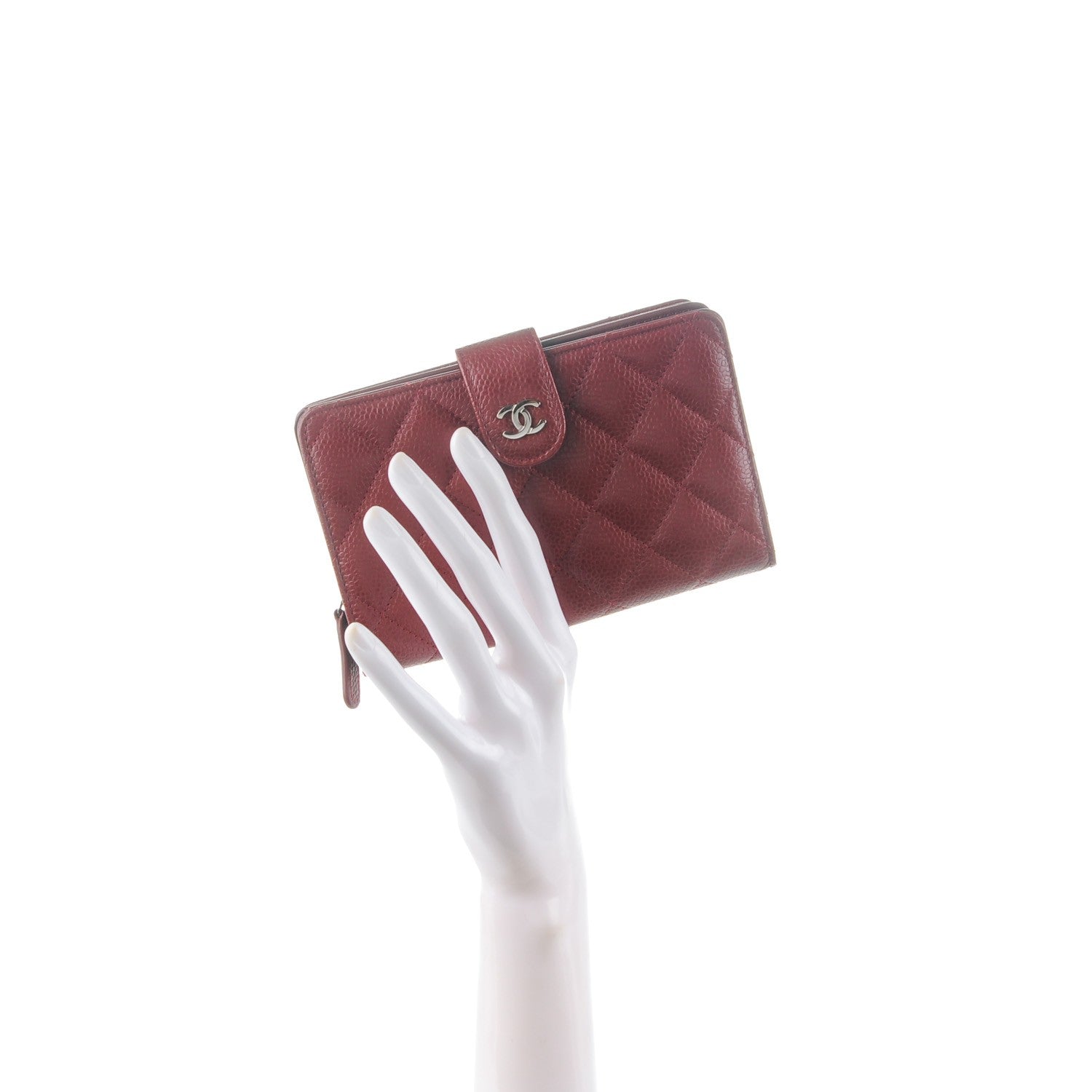Chanel Caviar Quilted Zipped Pocket Wallet Dark Red 2 of 8