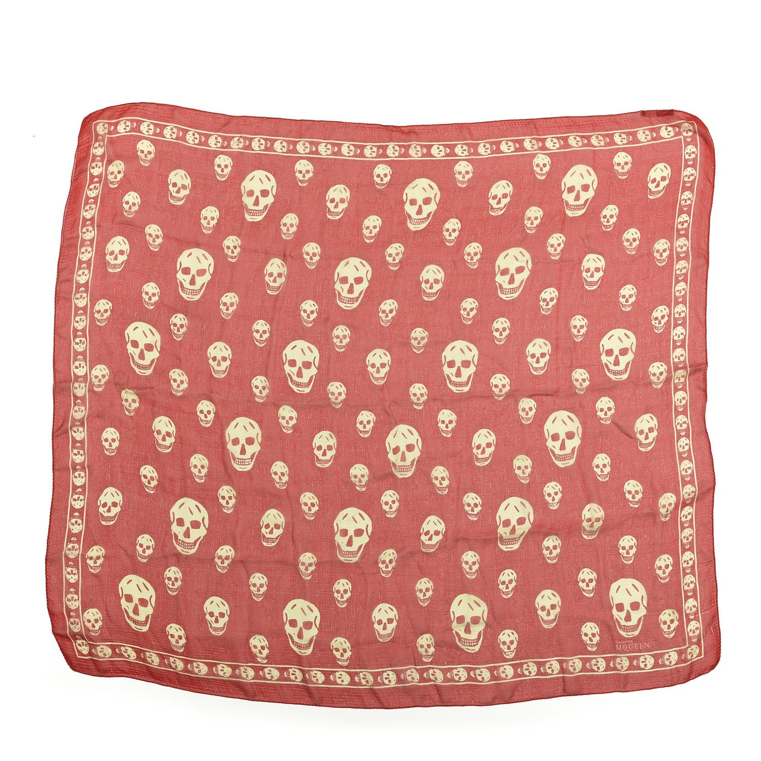 Alexander McQueen Silk Chiffon Skull Scarf Red Ivory 1 of 3