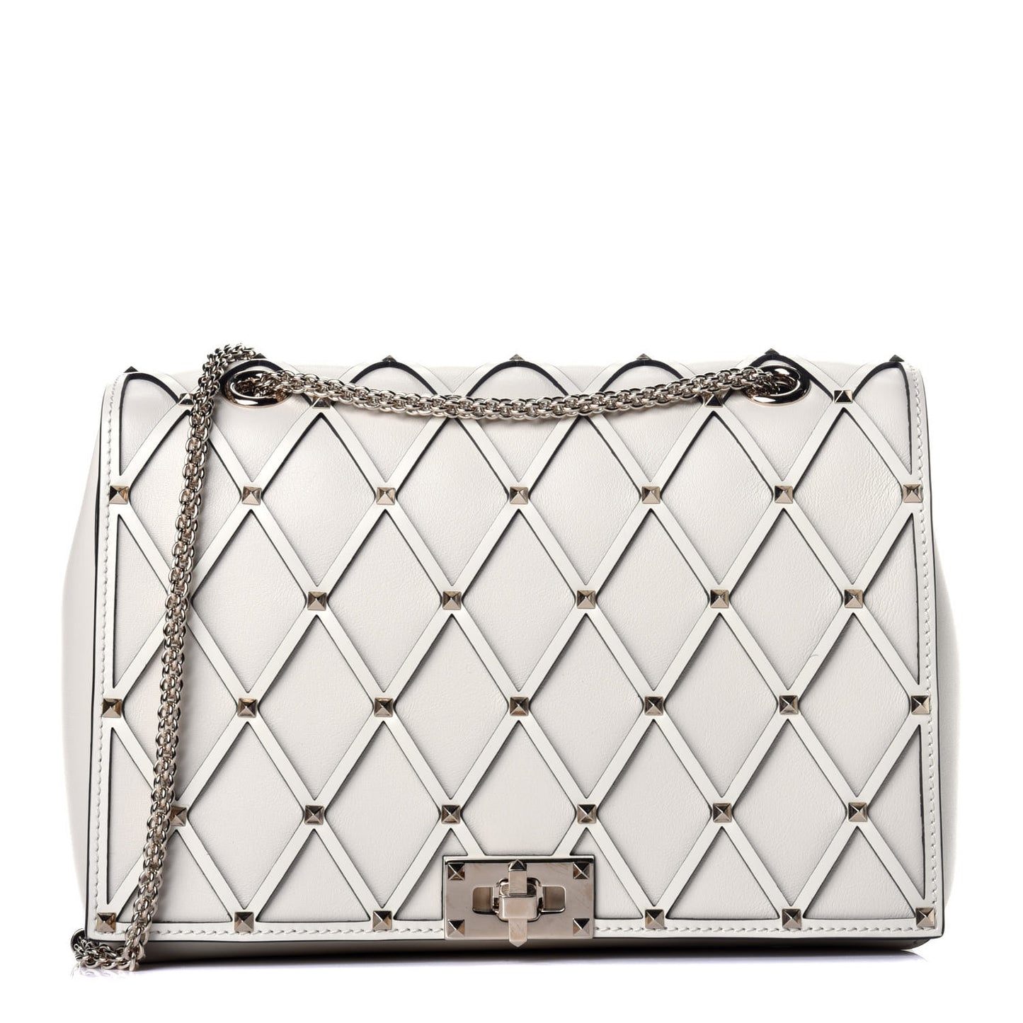 Smooth Calfskin Quilted Beehive Shoulder Bag Light Ivory