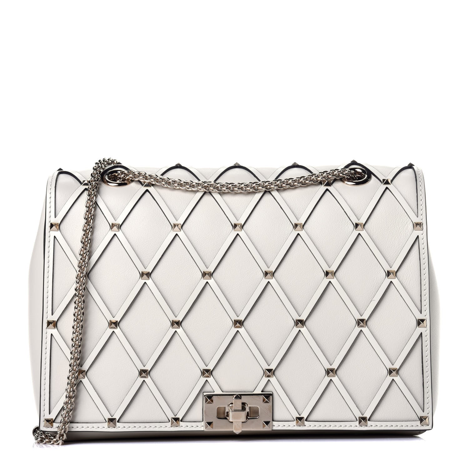 Valentino Garavani Smooth Calfskin Quilted Beehive Shoulder Bag Light Ivory 1 of 8