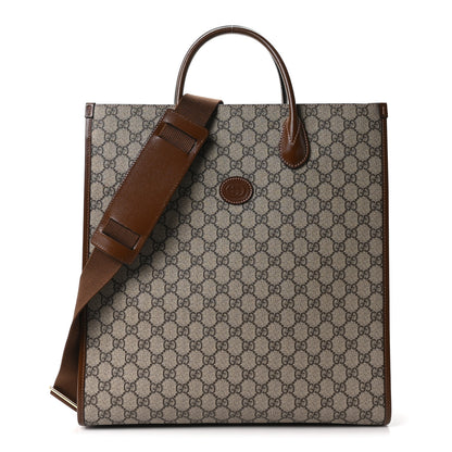 Gucci GG Supreme Monogram Textured Dollar Calfskin Medium Retro Interlocking G Vertical Tote Bag Beige Ebony Brown Sugar 1 of 10