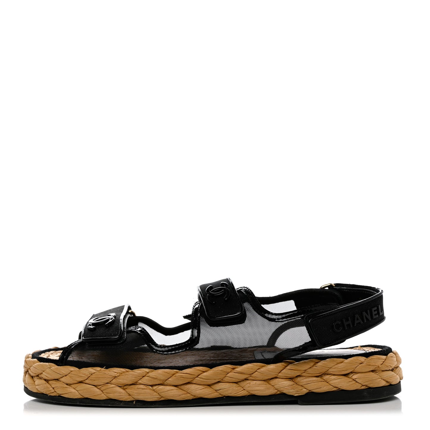 Mesh Patent Calfskin Velcro Dad Sandals 40 Black