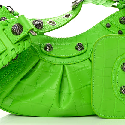 Balenciaga Extra Supple Calfskin Crocodile Embossed Le Cagole Shoulder Bag XS Acid Green 8 of 13