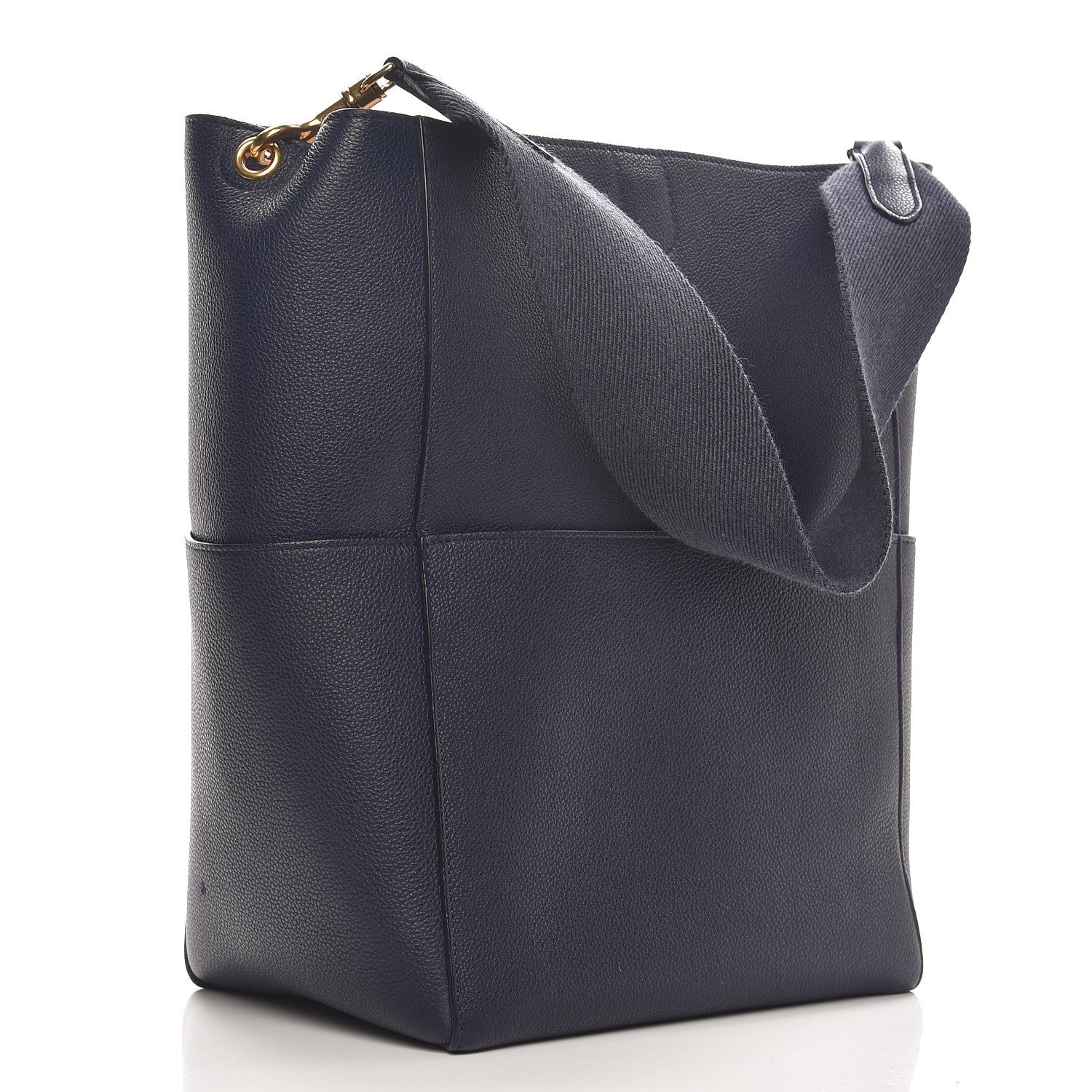 Celine Soft Grained Calfskin Sangle Bucket Bag Navy Blue 3 of 11