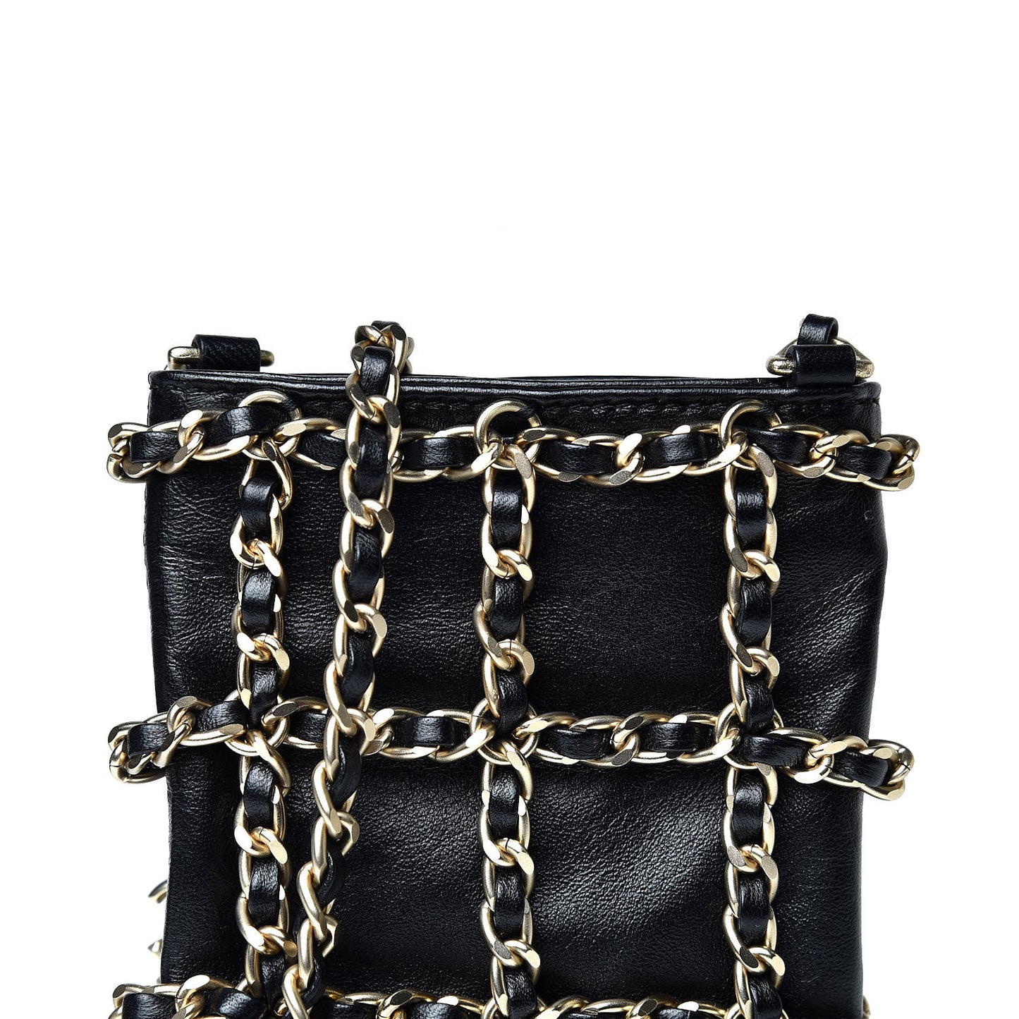 Lambskin Tech Me Out Clutch With Chain Black