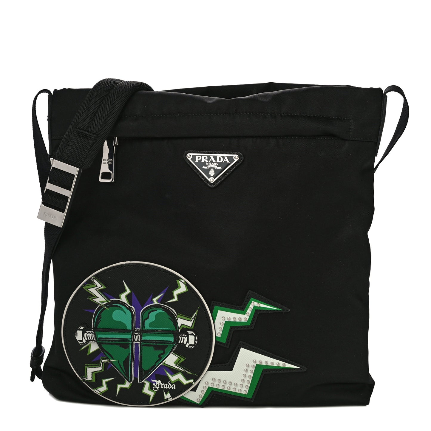 X UNIVERSAL STUDIOS Tessuto Nylon Montagna Frankenstein Heart Small Crossbody Bag Black Smeraldo