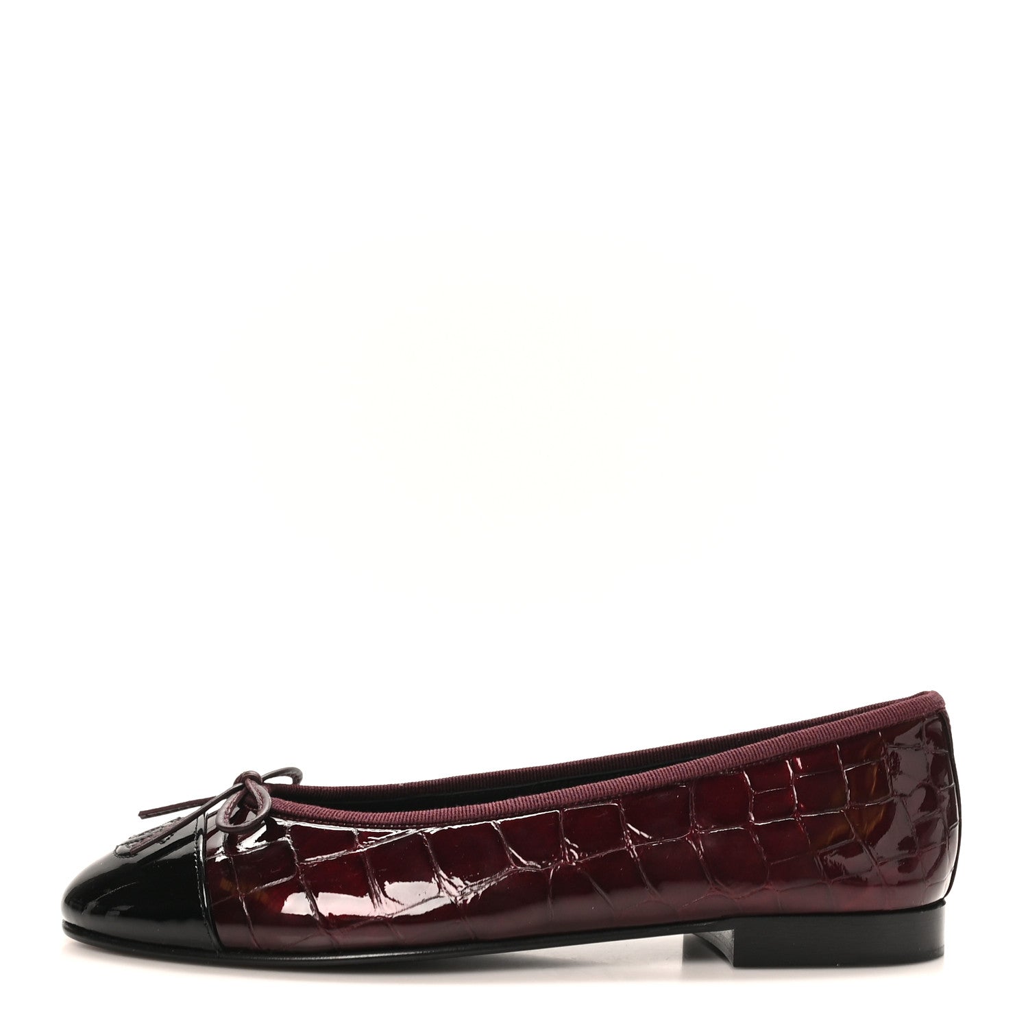 Chanel Patent Calfskin Crocodile Embossed Ballerina Flats  38 Dark Burgundy Black 1 of 10