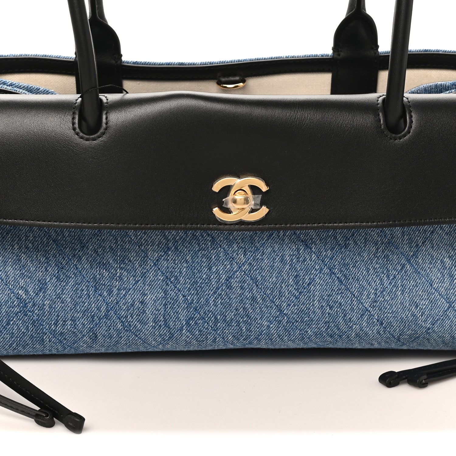 Chanel Calfskin Denim Stitched Urban Essentials Small Shopping Bag Blue Black 8 of 10