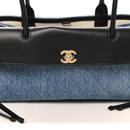 Chanel Calfskin Denim Stitched Urban Essentials Small Shopping Bag Blue Black 8 of 10