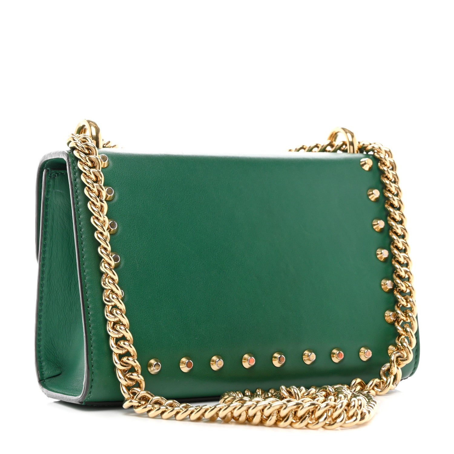 Gucci Calfskin Studded Small Padlock Shoulder Bag Emerald 3 of 15