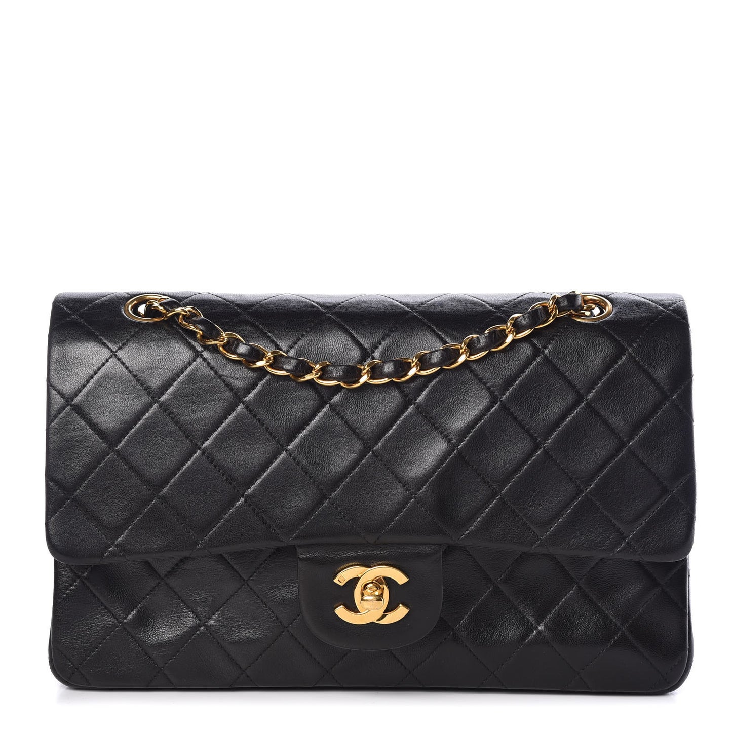 Lambskin Quilted Medium Double Flap Black