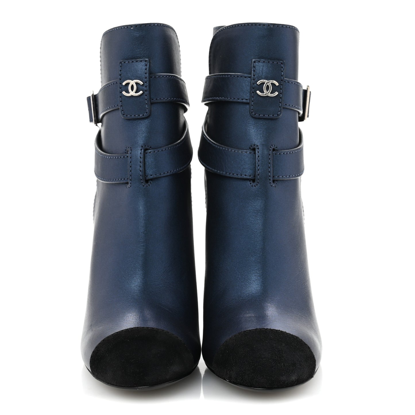 Calfskin Suede Cap Toe CC Short Boots 40 Navy Black