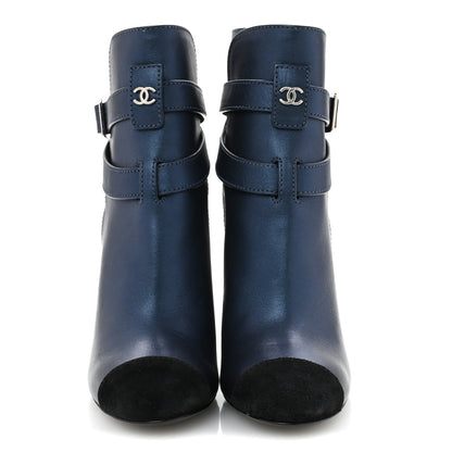 Chanel Calfskin Suede Cap Toe CC Short Boots 40 Navy Black 3 of 9