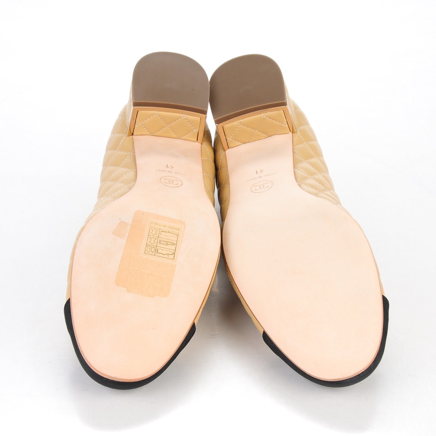 Chanel Lambskin Grosgrain Quilted CC Cap Toe Low Heel Pumps 41 Beige Black 8 of 9