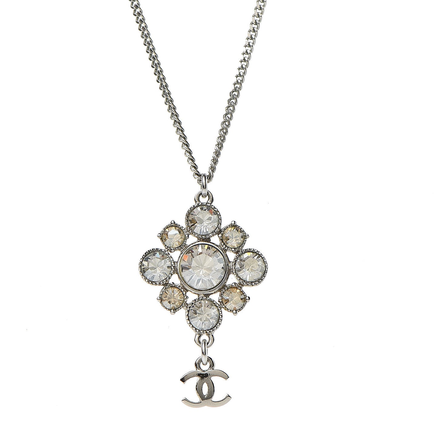 Crystal CC Drop Pendant Necklace Silver