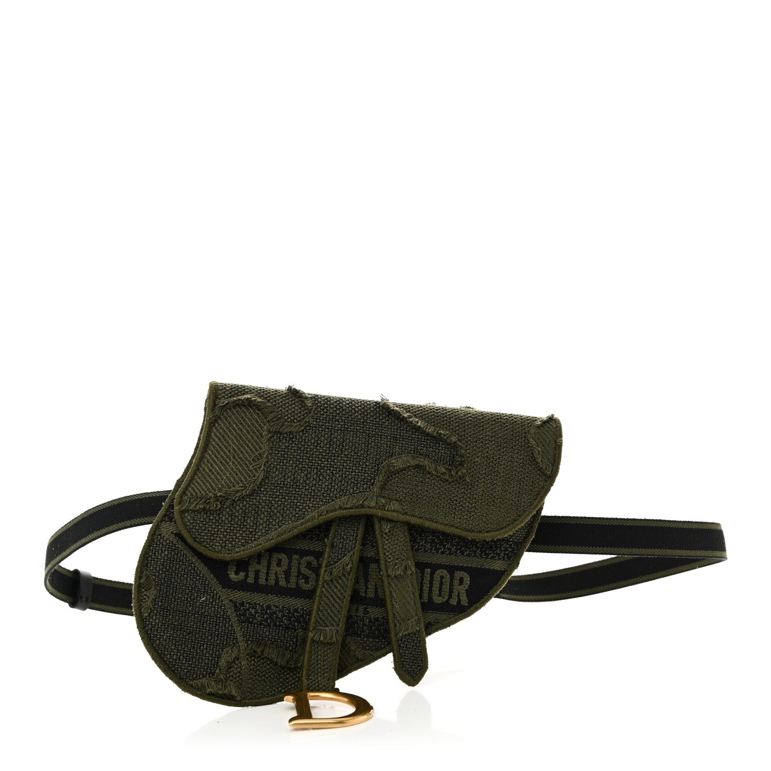 Christian Dior Canvas Embroidered Camouflage Saddle Belt Bag Green 1 of 10