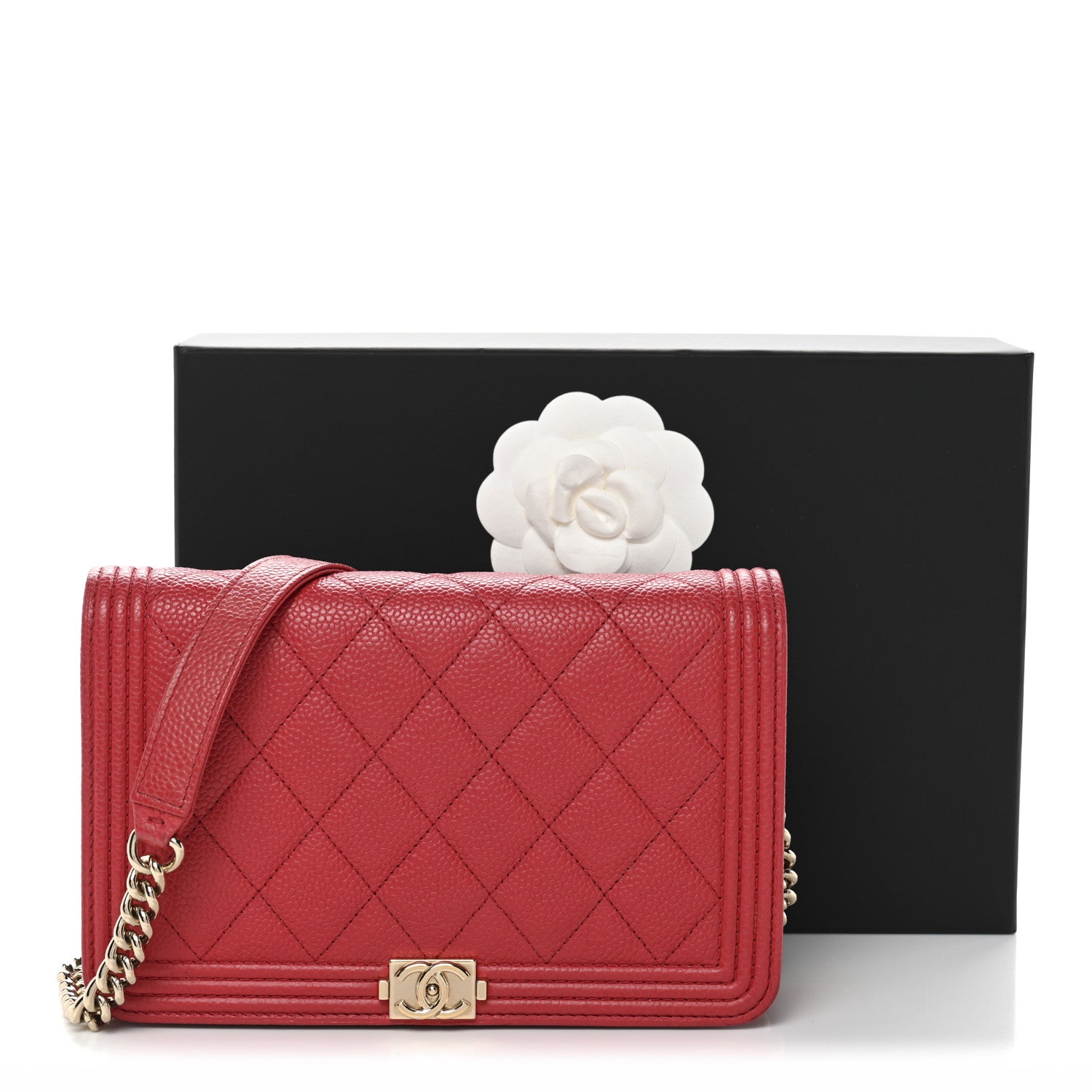 Chanel Caviar Quilted Boy Wallet On Chain WOC Red 13 of 13