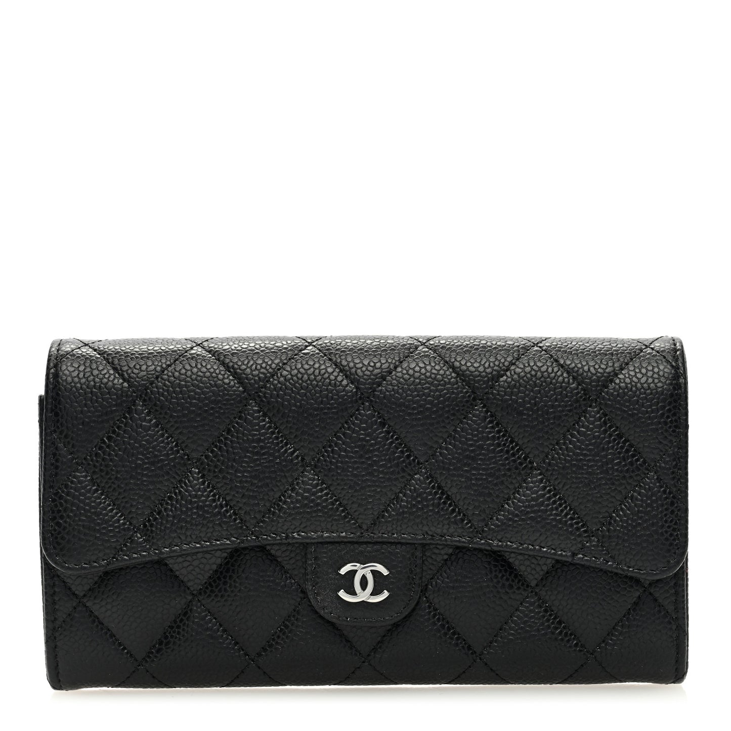Caviar Quilted Long Flap Wallet Black