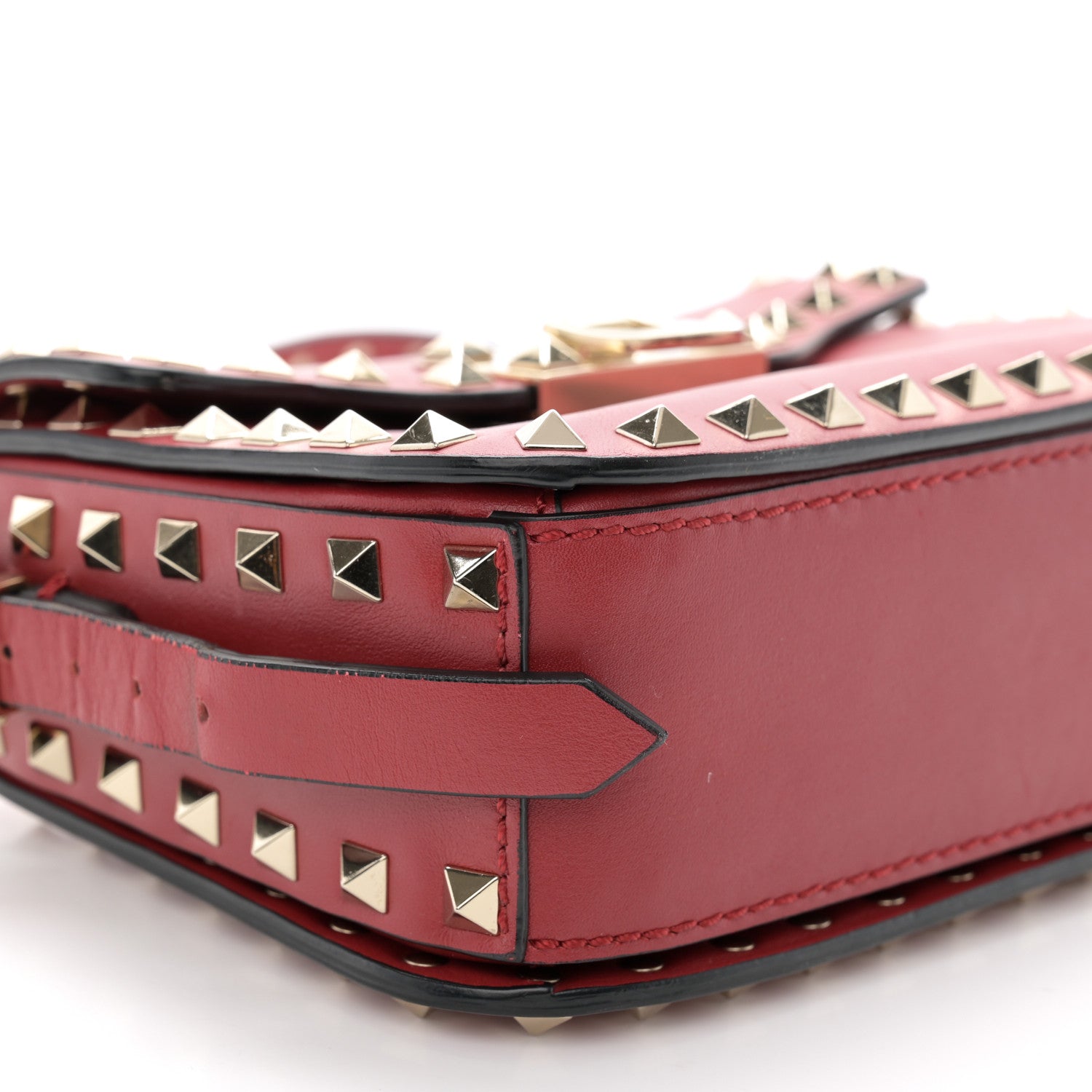 Valentino Garavani Vitello Small Rockstud Flap Saddle Bag Red 8 of 15