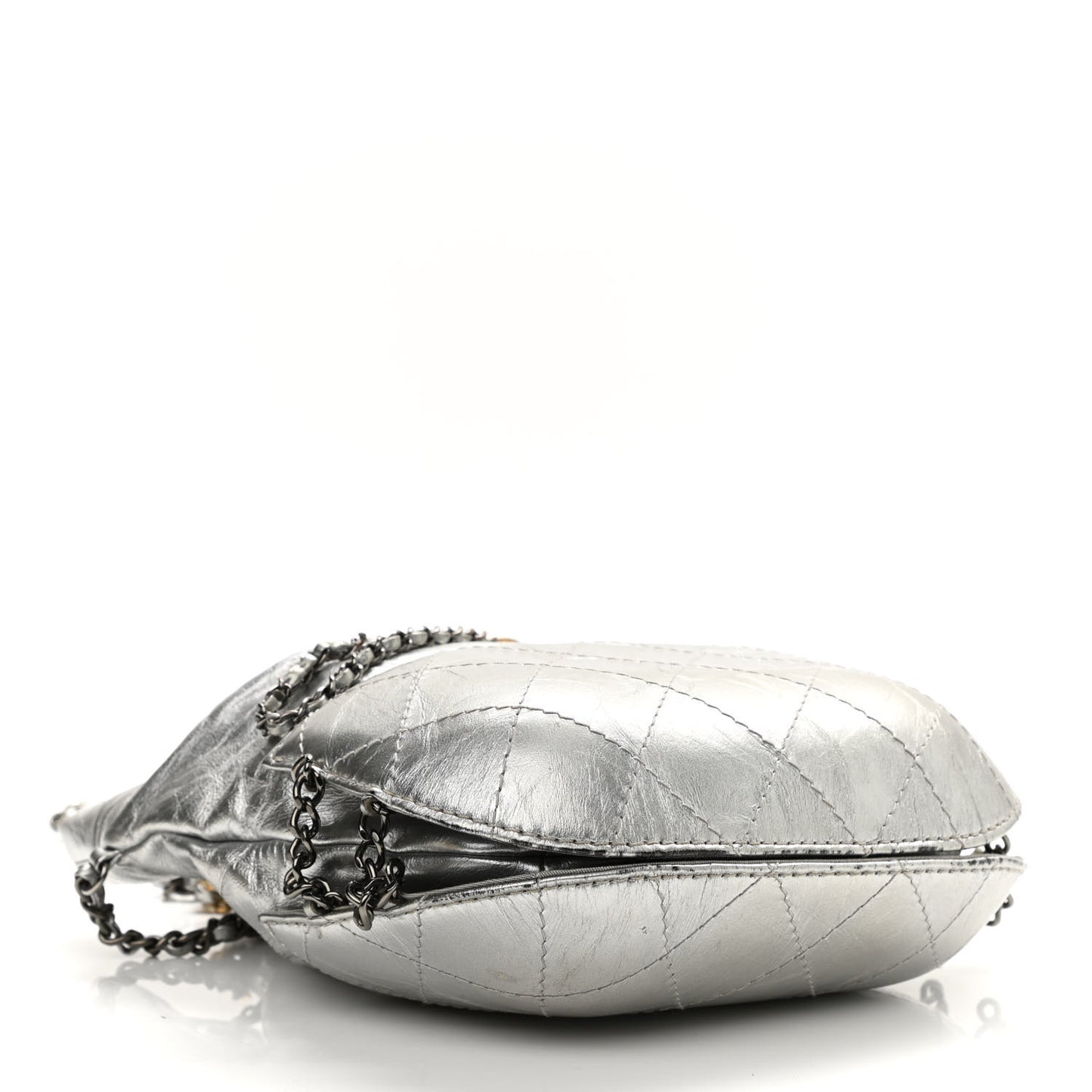 Metallic Aged Calfskin Quilted Small Gabrielle Bucket Silver