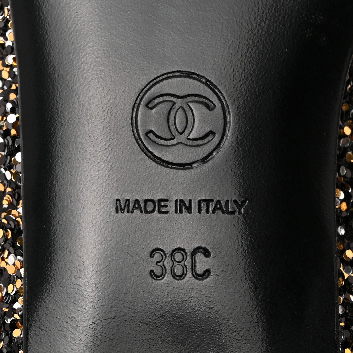Chanel Glitter Fabric Patent Calfskin Mocassin Loafers 38 Black Bronze 8 of 8