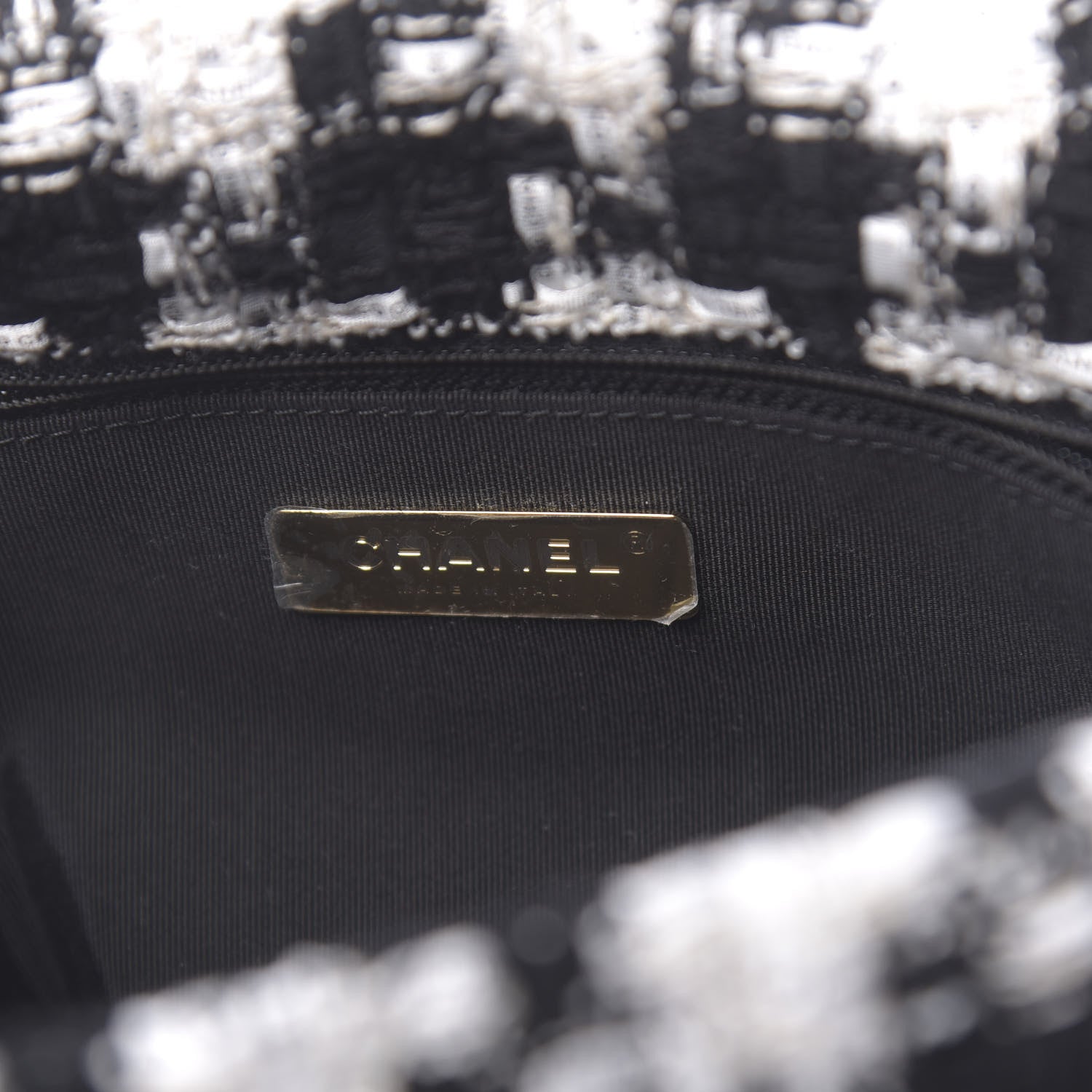 Chanel Tweed Quilted Large Chanel 19 Flap Black Ecru White 6 of 11