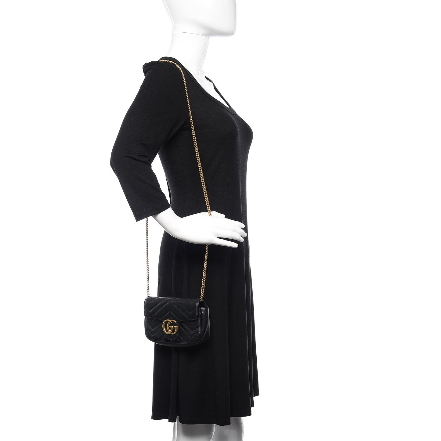 Calfskin Matelasse Super Mini GG Marmont Shoulder Bag Black