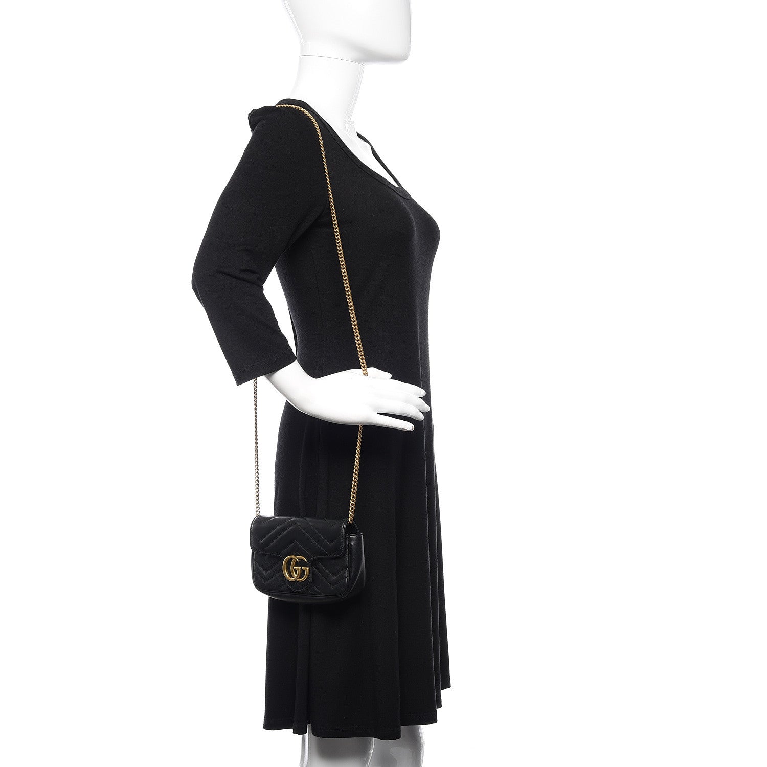Gucci Calfskin Matelasse Super Mini GG Marmont Shoulder Bag Black 2 of 14