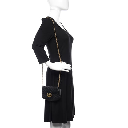 Gucci Calfskin Matelasse Super Mini GG Marmont Shoulder Bag Black 2 of 14