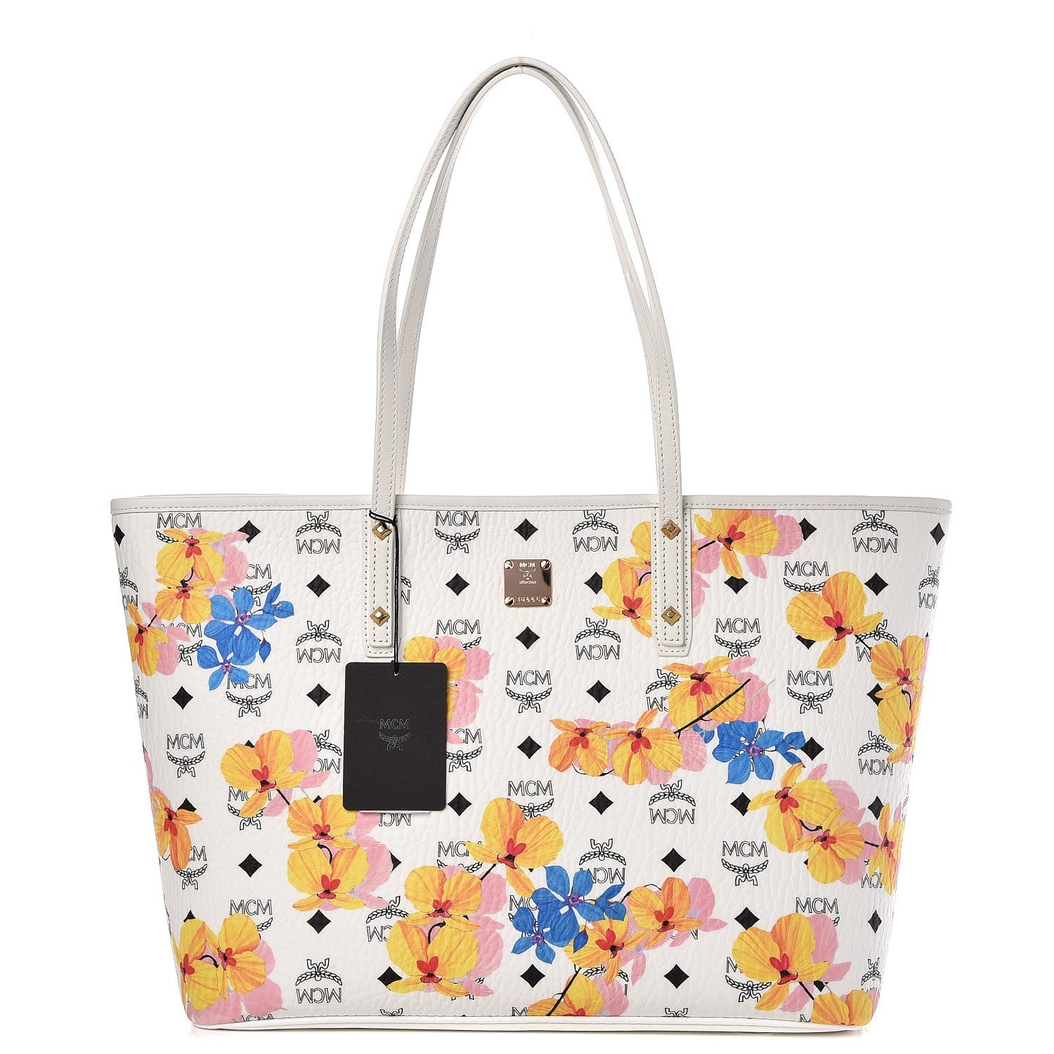 MCM Visetos Floral Print Medium Essential Zip Top Shopper Tote 1 of 24