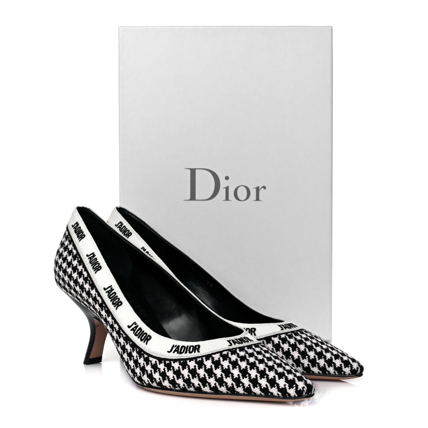 Christian Dior Wool Ribbon Houndstooth Embroidered J'Adior 65mm Pumps 39 Black White 9 of 9