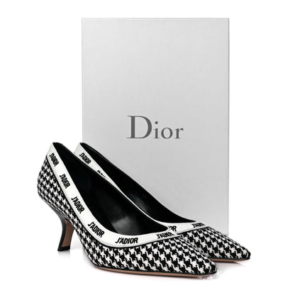 Christian Dior Wool Ribbon Houndstooth Embroidered J'Adior 65mm Pumps 39 Black White 9 of 9