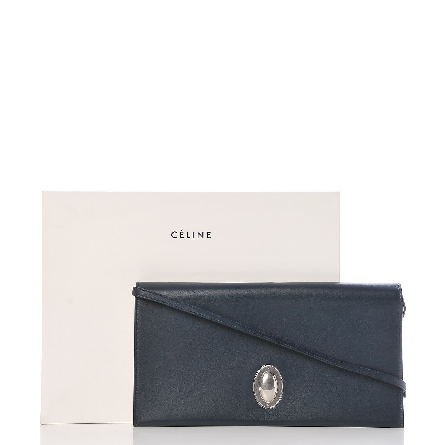 Celine Smooth Calfskin Oval Clutch Navy 8 of 8