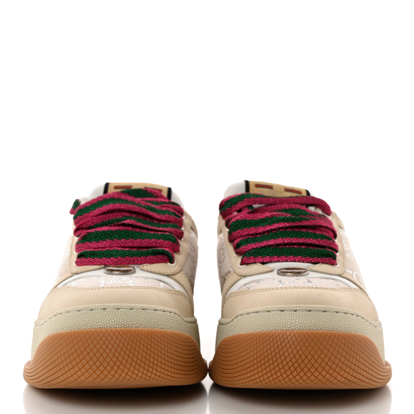 Lame Canvas Nubuck GG Monogram Womens Screener 50mm Sneakers 38 Gardenia Silver Dusty Milk White Mystic White