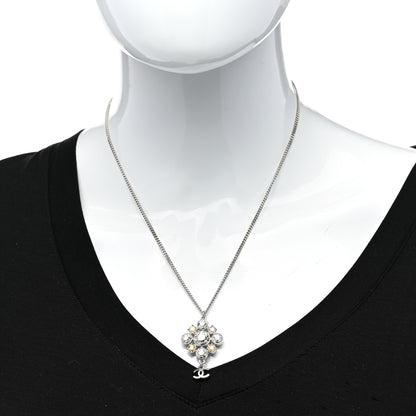 Chanel Crystal CC Drop Pendant Necklace Silver 2 of 5