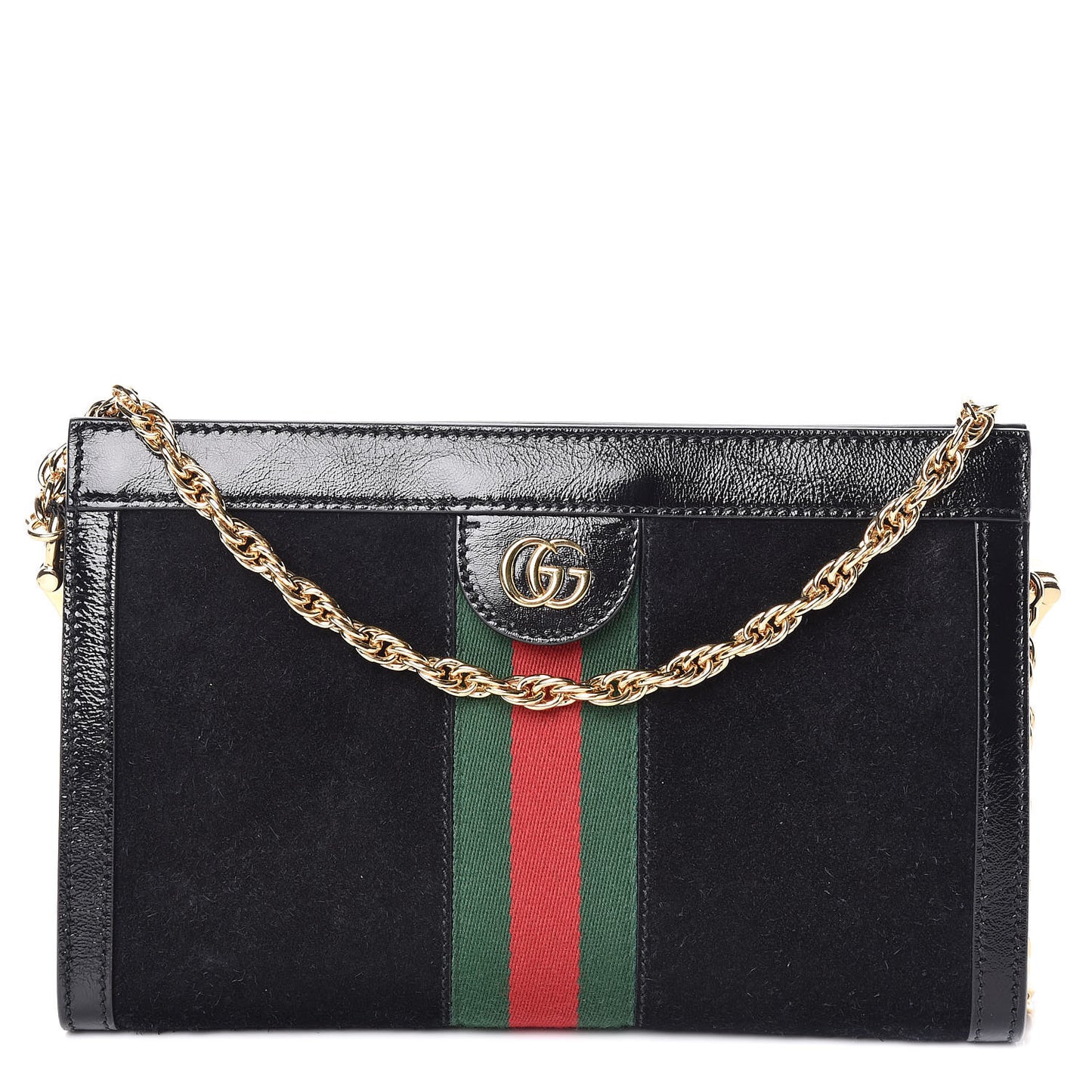 Suede Patent GG Web Small Ophidia Chain Shoulder Bag Black