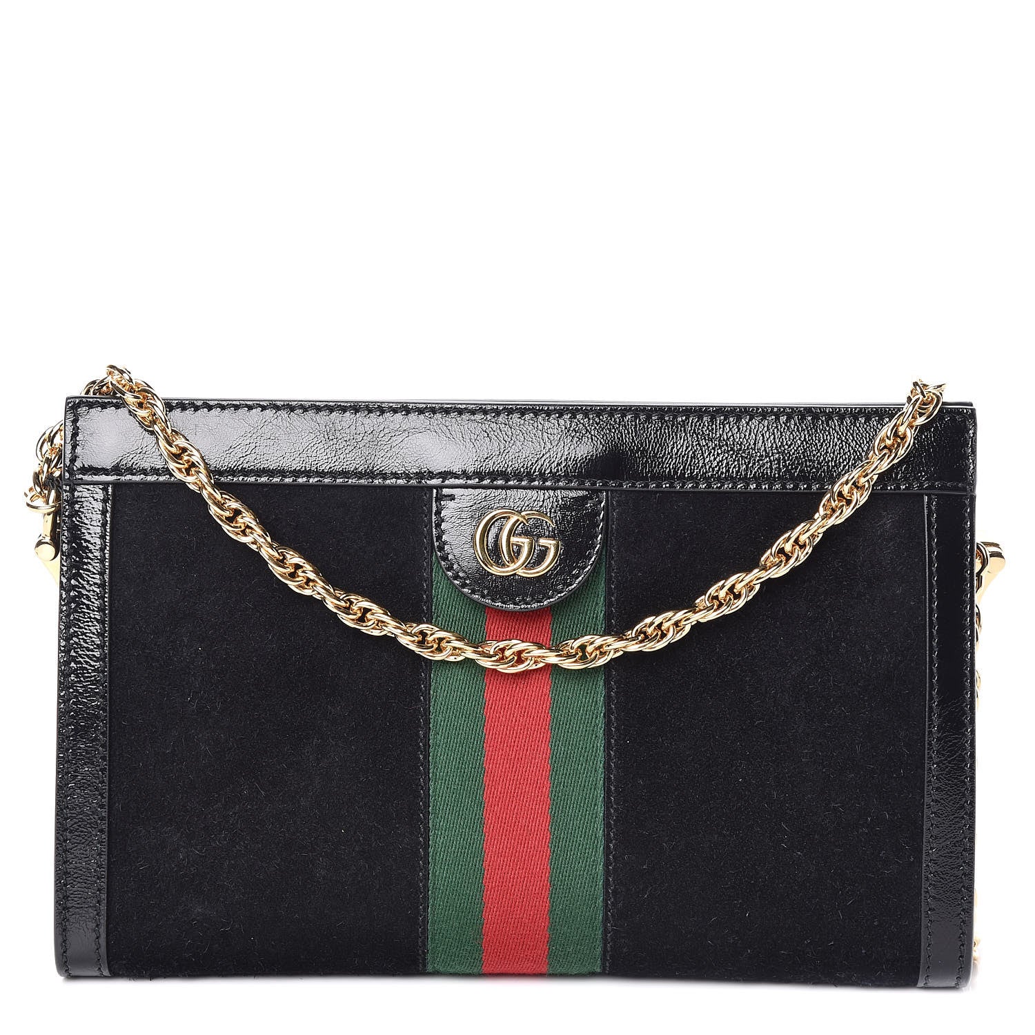 Gucci Suede Patent GG Web Small Ophidia Chain Shoulder Bag Black 1 of 10