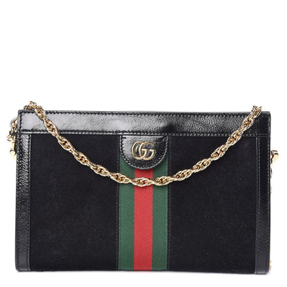 Gucci Suede Patent GG Web Small Ophidia Chain Shoulder Bag Black 1 of 10
