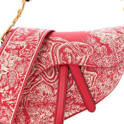 Christian Dior Canvas Reverse Embroidered Toile De Jouy Saddle Bag With Strap Red 8 of 10